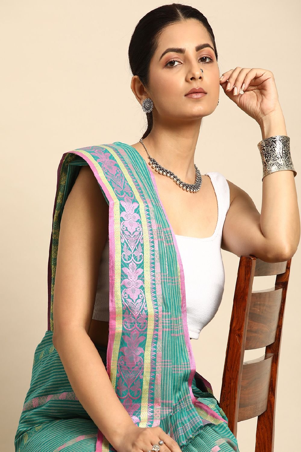 Sea Green Cotton Saree