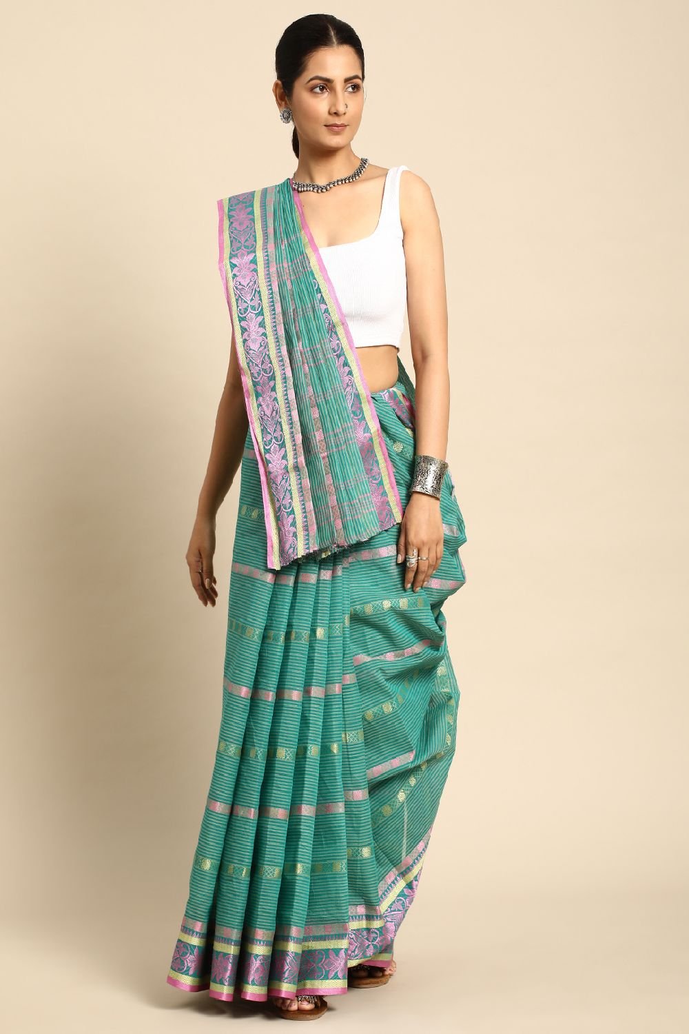 Sea Green Cotton Saree