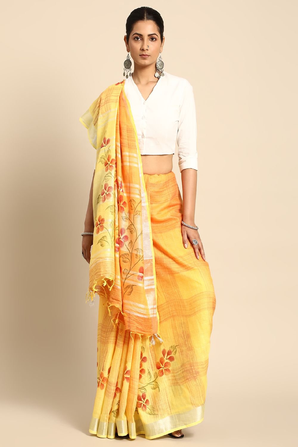 Yellow Cotton Saree