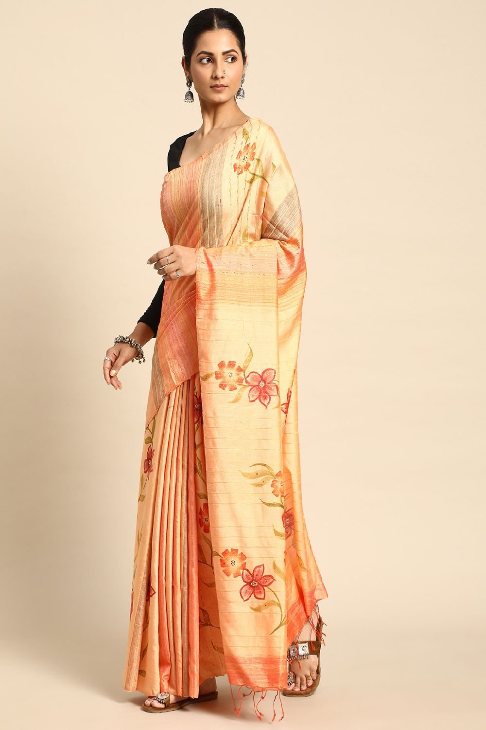 Orange Silk Blend Saree