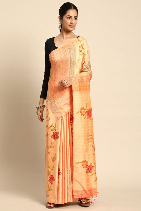 Orange Silk Blend Saree