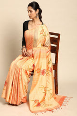 Orange Silk Blend Saree