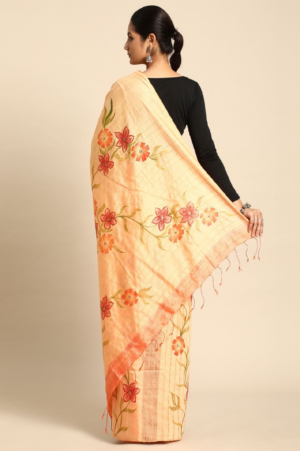 Orange Silk Blend Saree