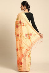 Orange Silk Blend Saree