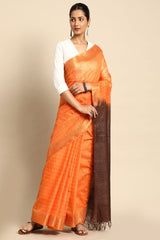 Orange Silk Blend Saree