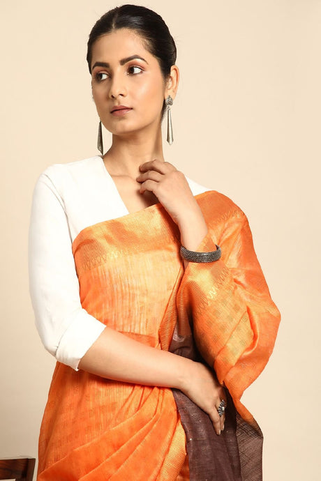 Orange Silk Blend Saree