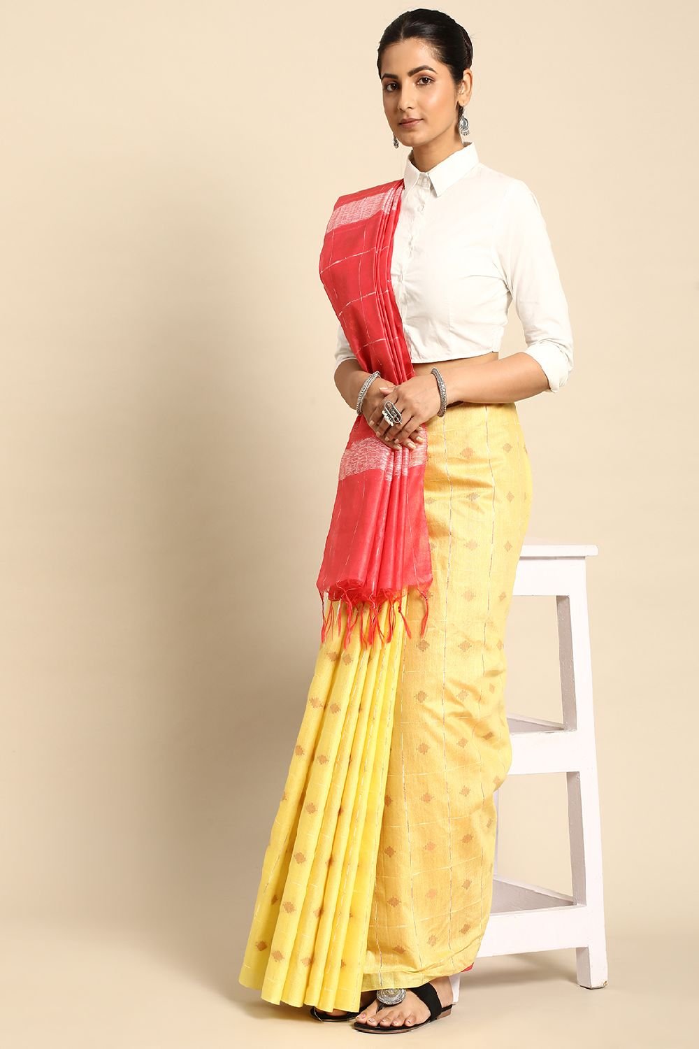 Yellow Silk Blend Saree