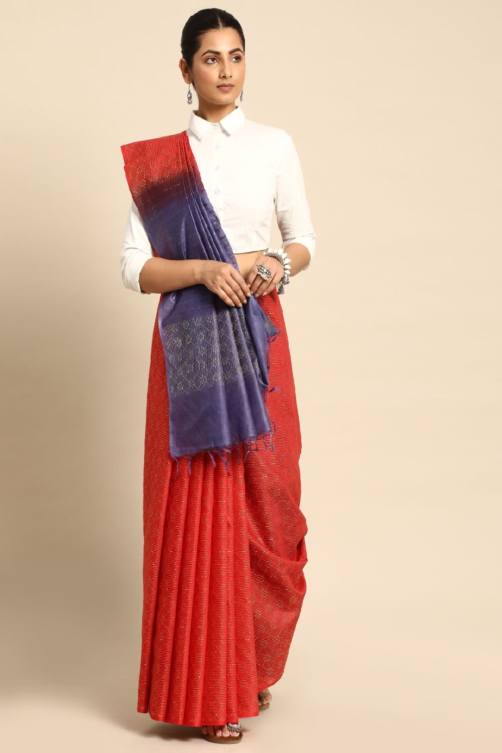 Red Silk Blend Saree