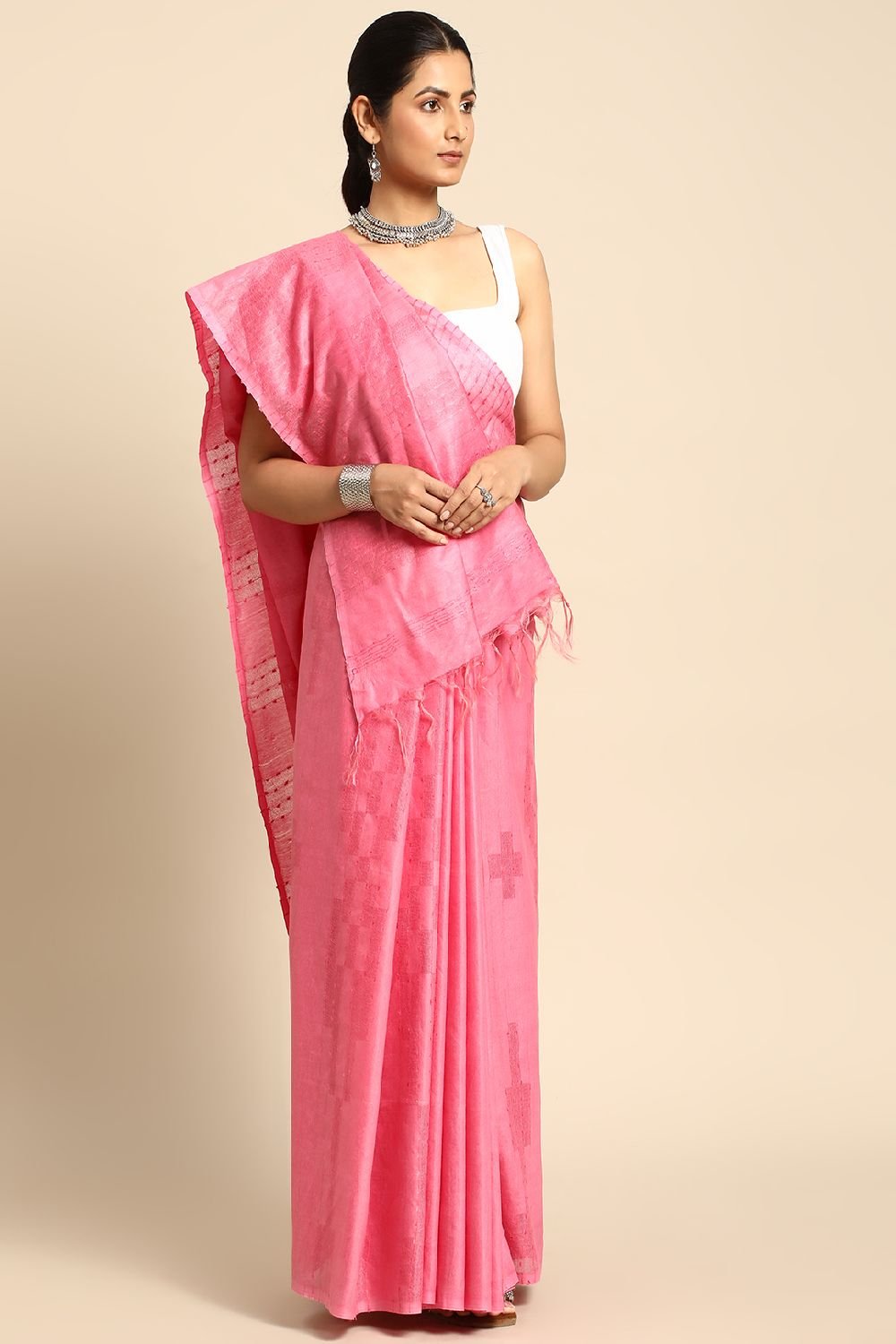 Pink Silk Blend Saree