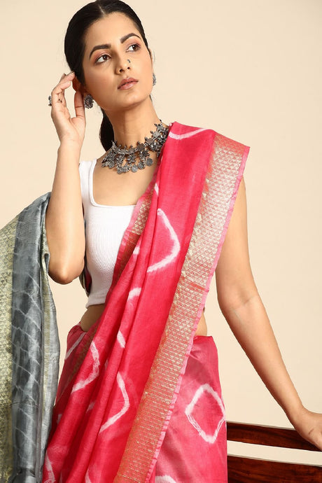 Pink Silk Blend Saree