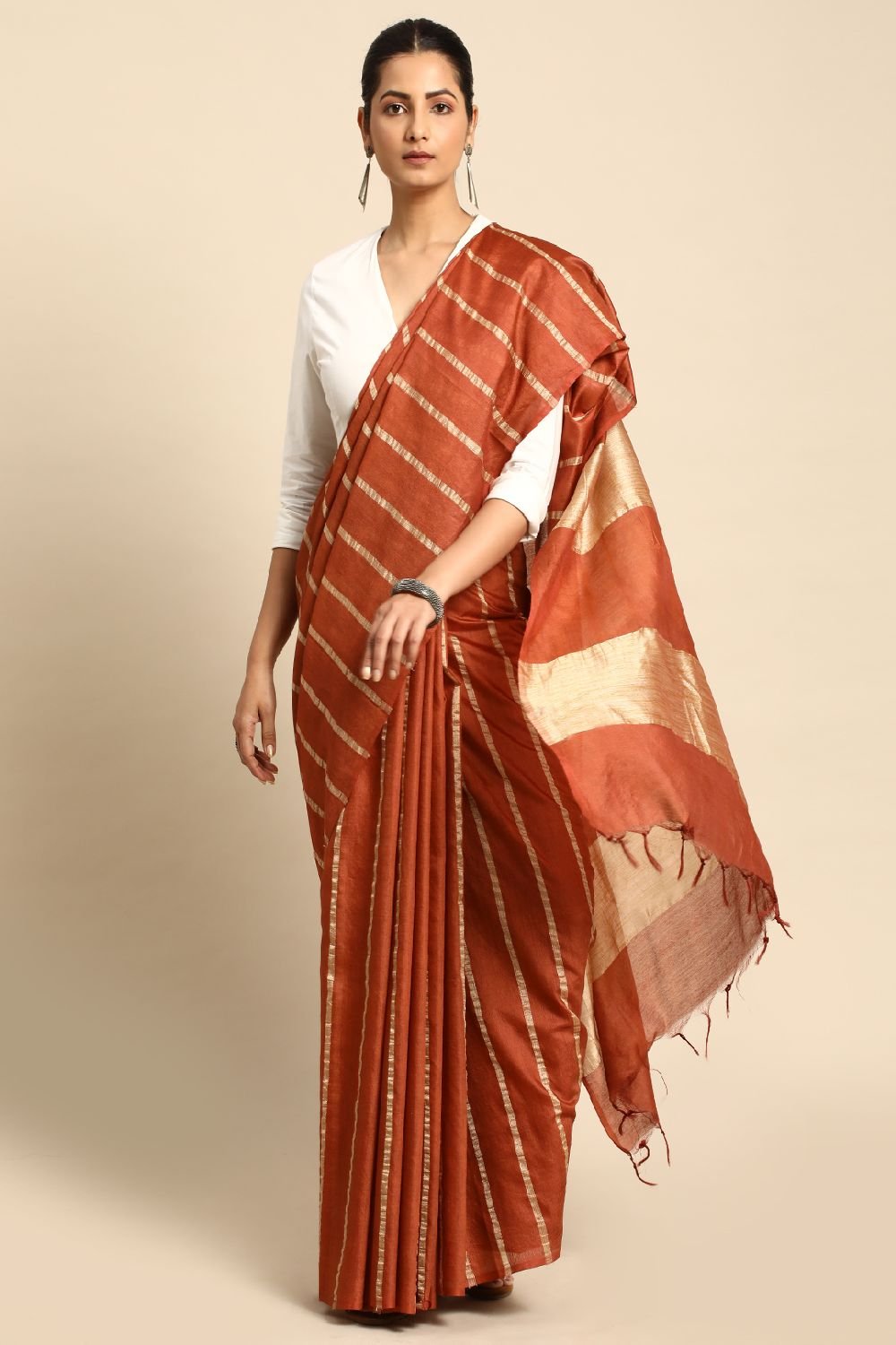 Brown Silk Blend Saree