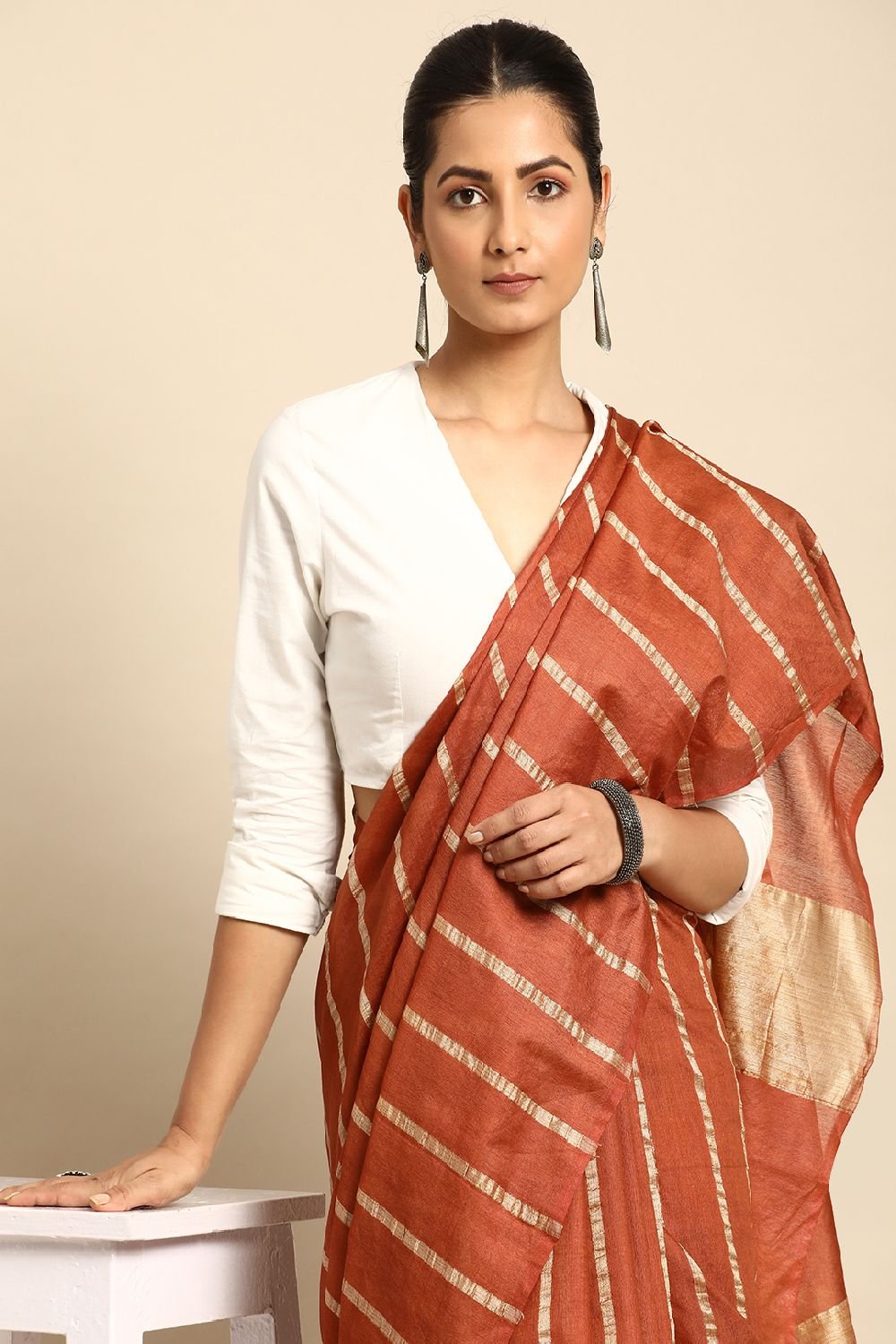 Brown Silk Blend Saree