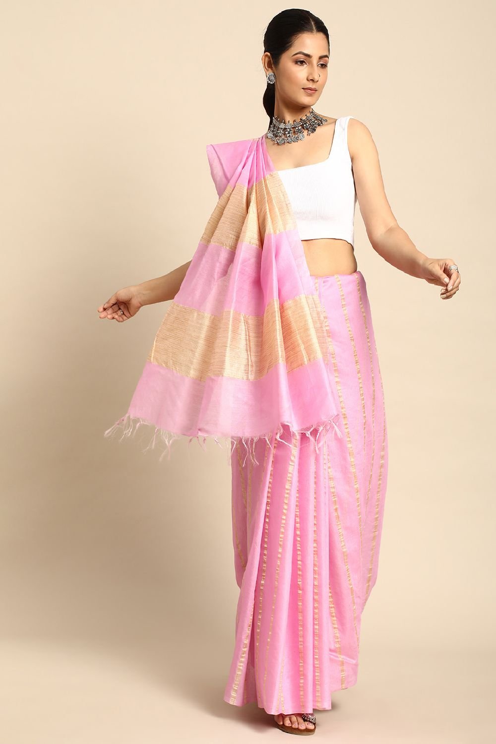 Pink Silk Blend Saree