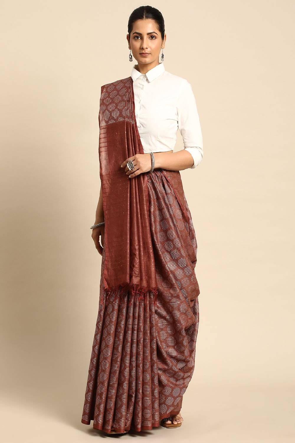 Brown Silk Blend Saree