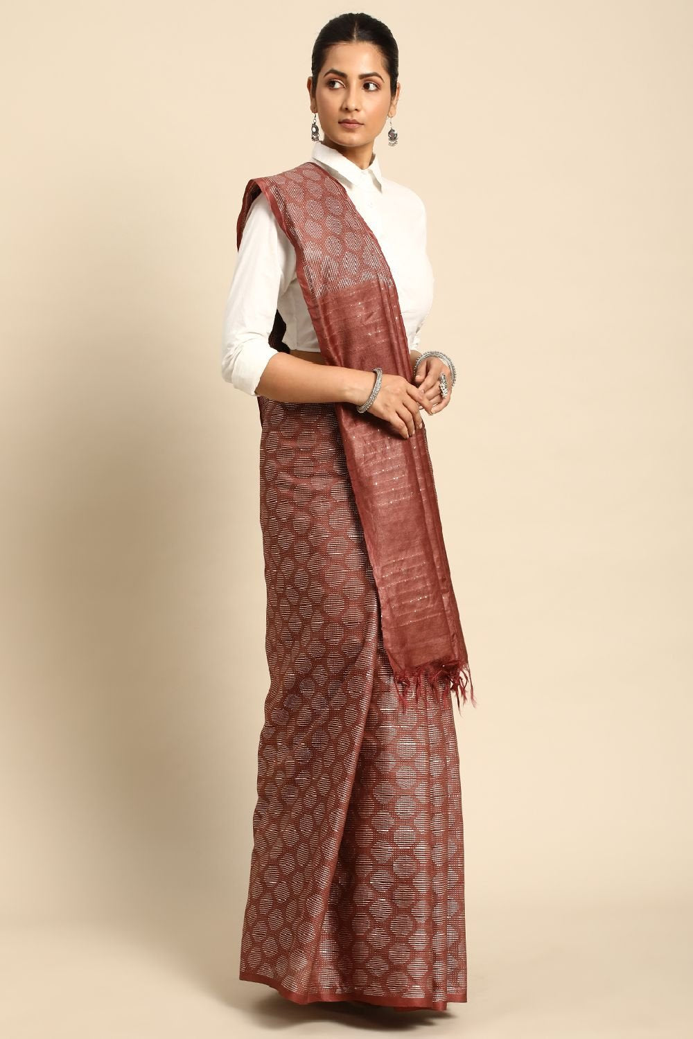 Brown Silk Blend Saree