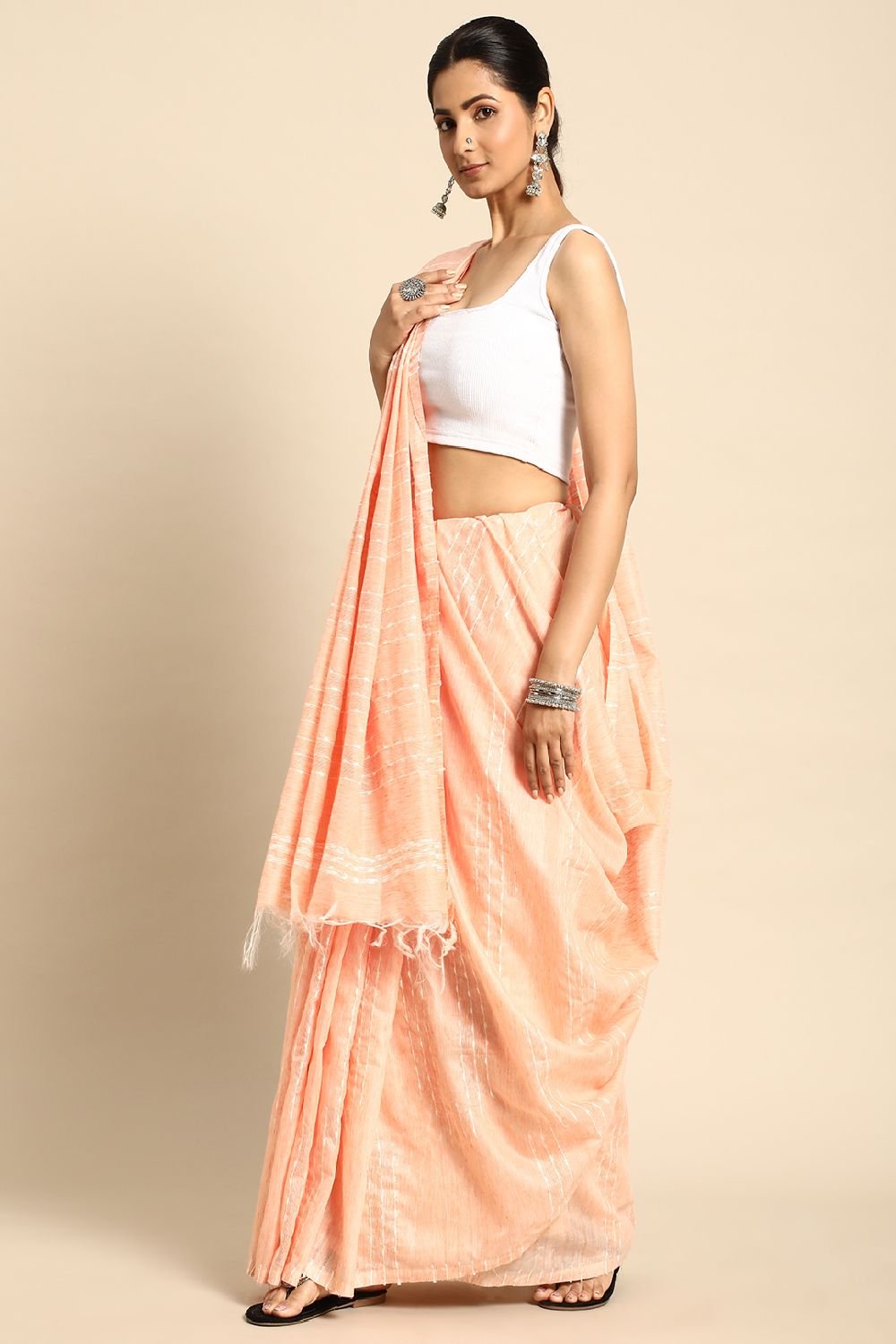 Peach Silk Blend Saree