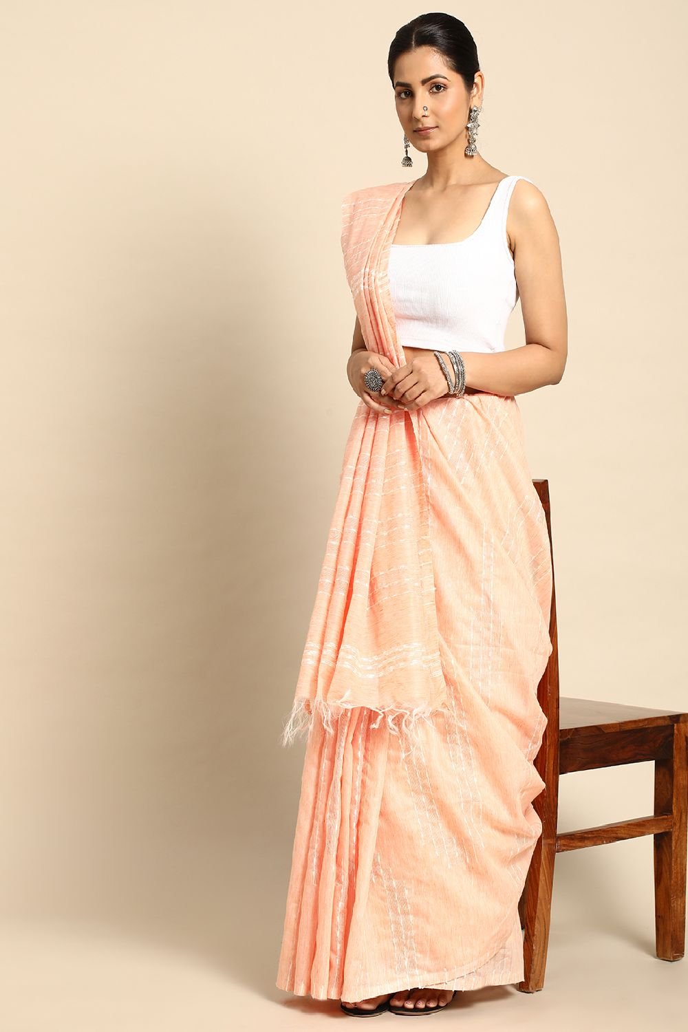 Peach Silk Blend Saree