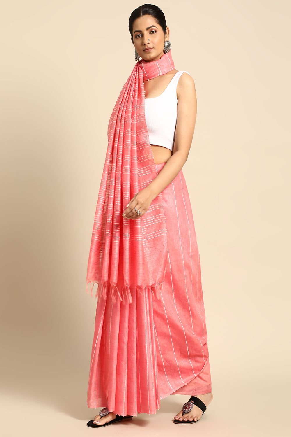 Peach Silk Blend Saree