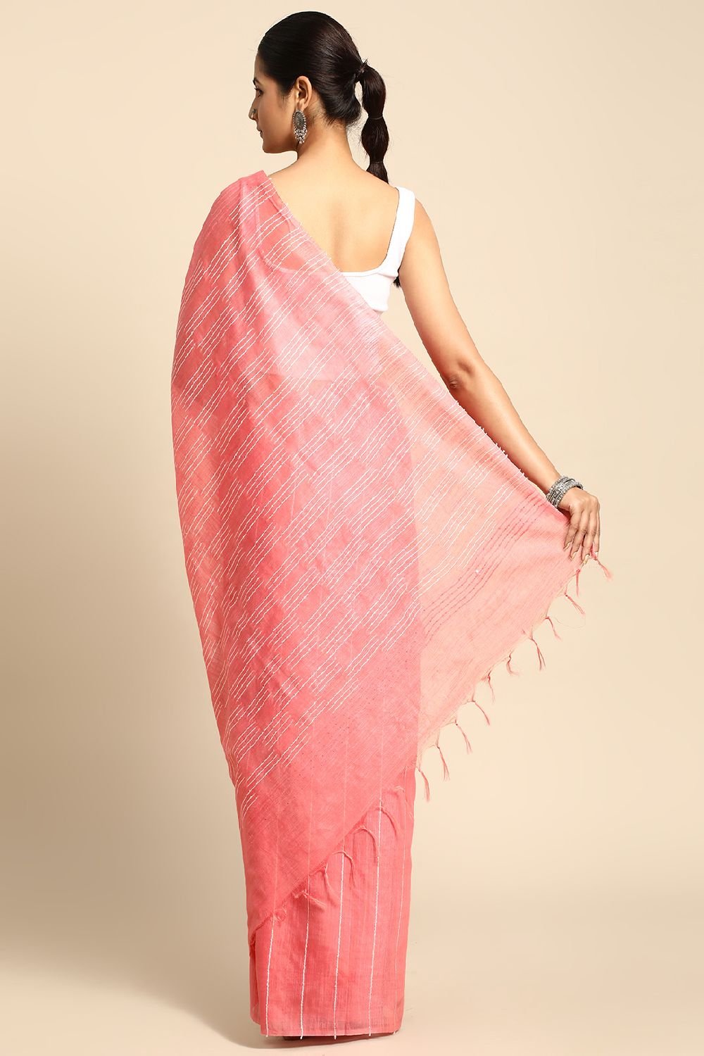 Peach Silk Blend Saree