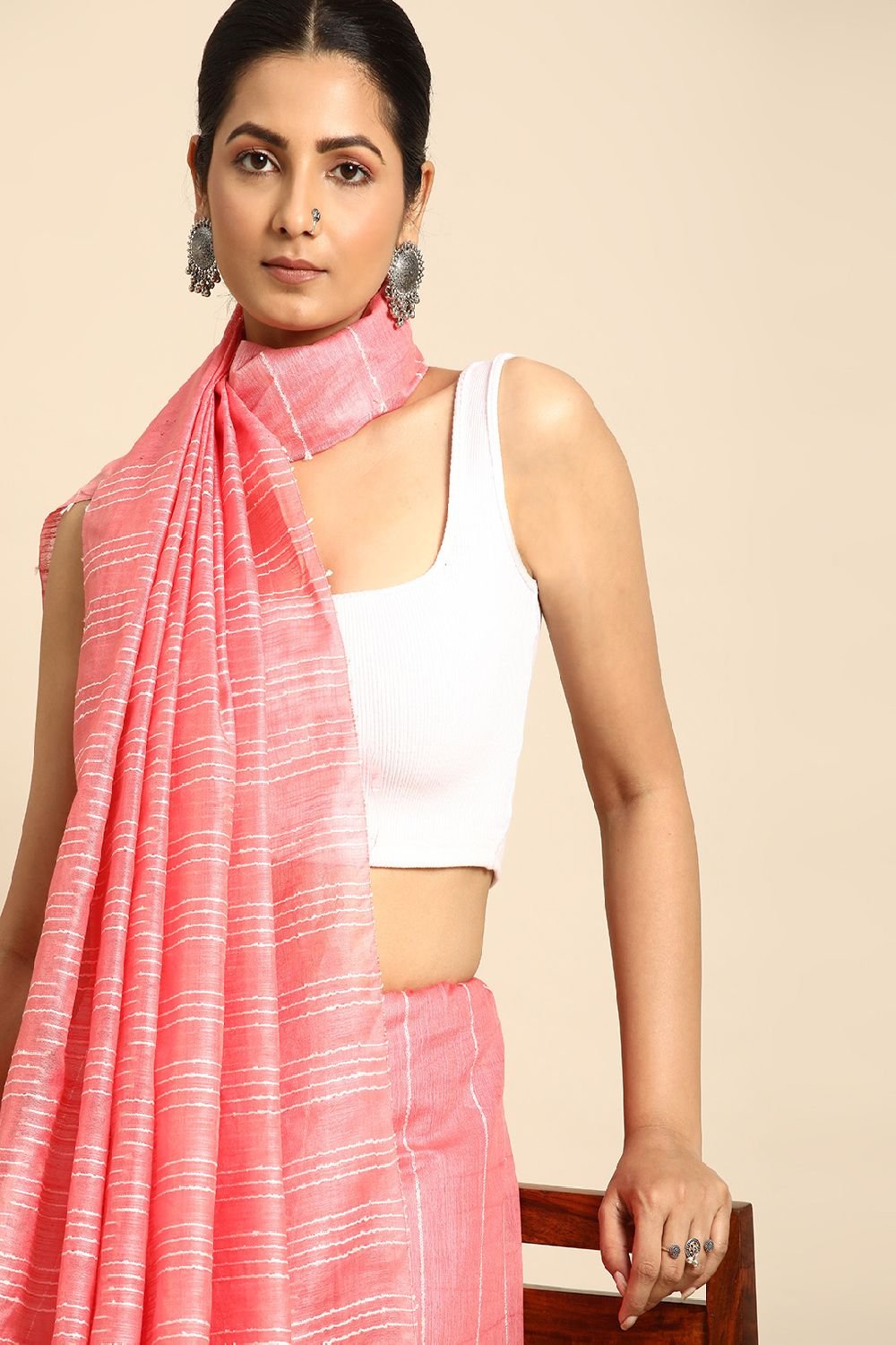 Peach Silk Blend Saree