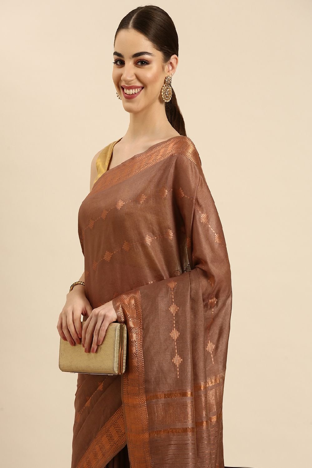 Brown Silk Blend Saree
