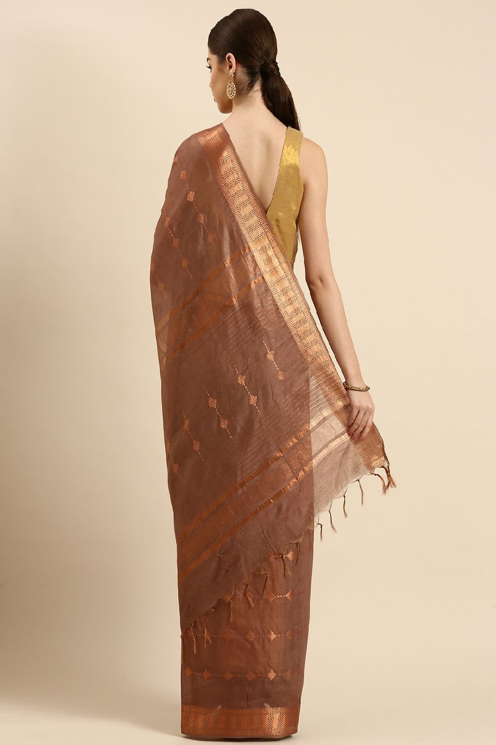 Brown Silk Blend Saree