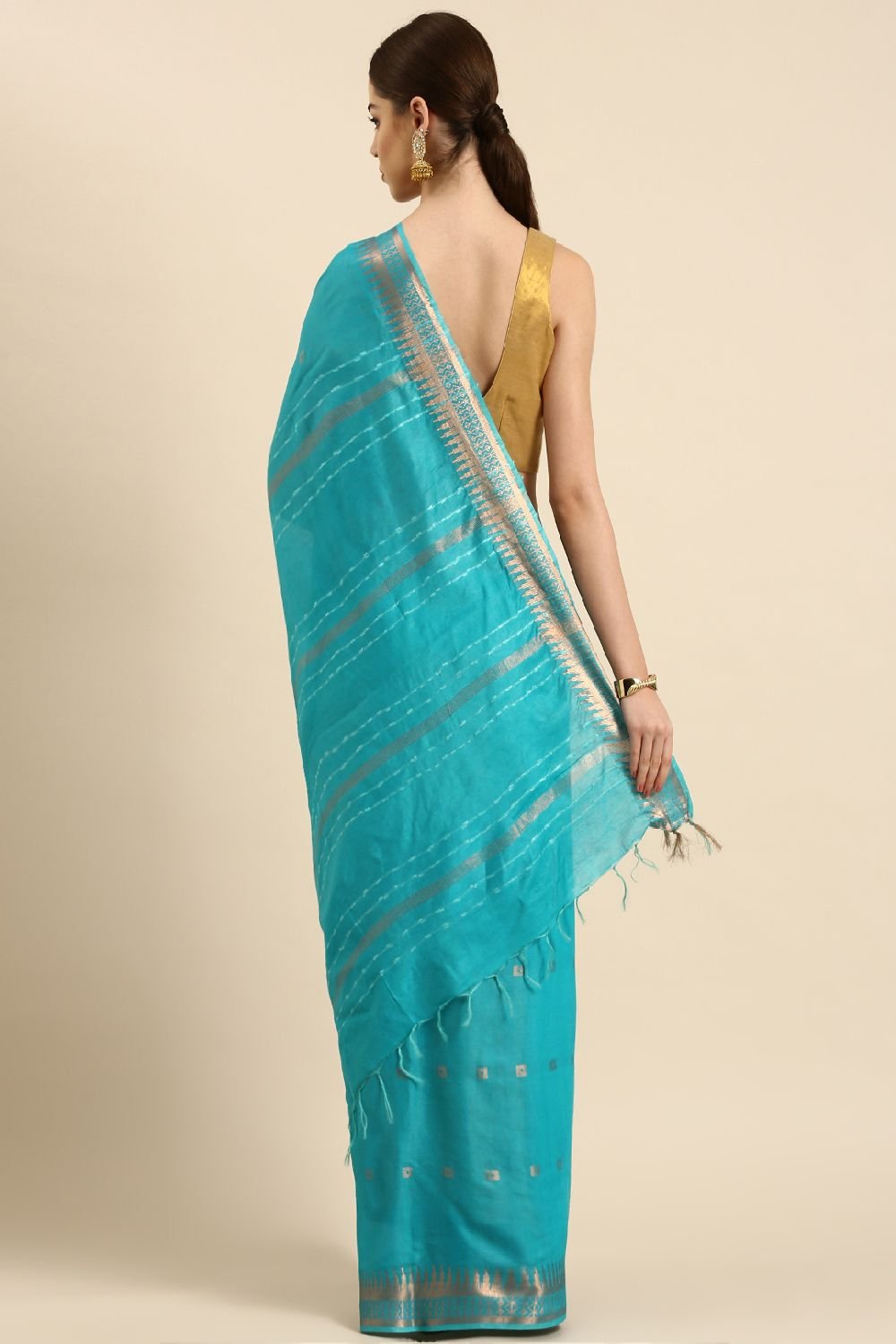 Turquoise Blue Silk Blend Saree