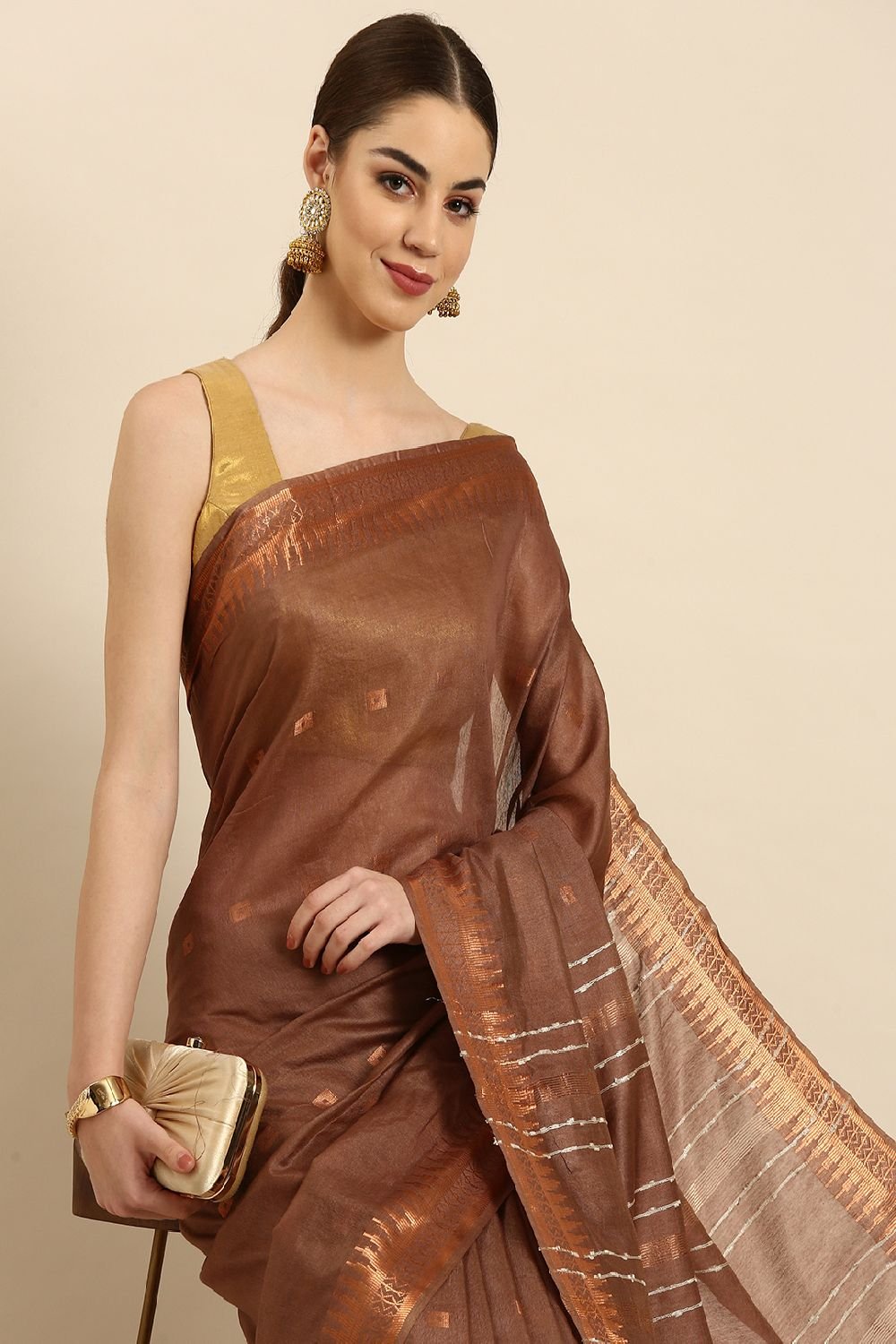 Brown Silk Blend Saree