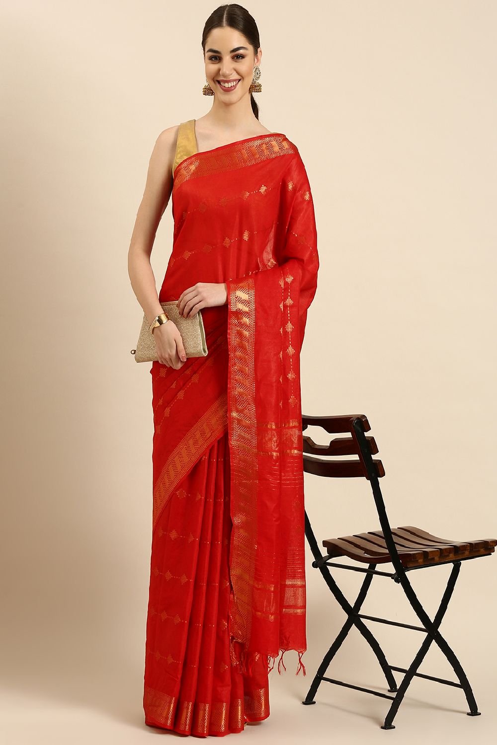 Red Silk Blend Saree