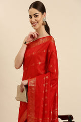 Red Silk Blend Saree