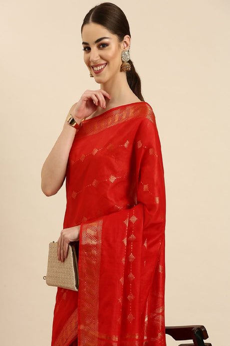 Red Silk Blend Saree