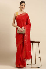 Red Silk Blend Saree