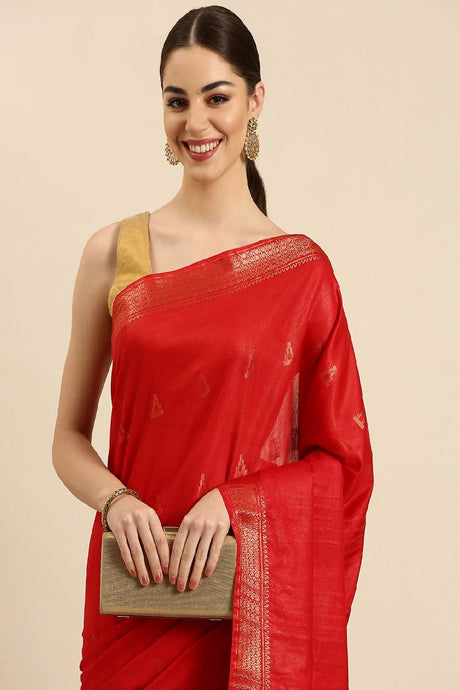 Red Silk Blend Saree