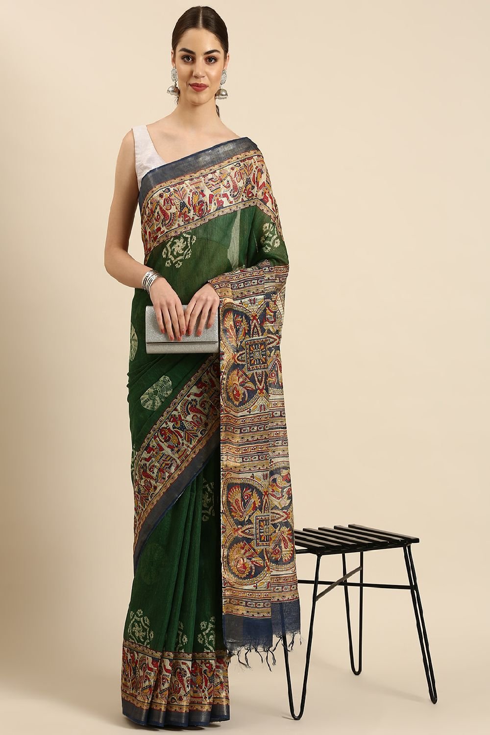 Green Silk Blend Saree