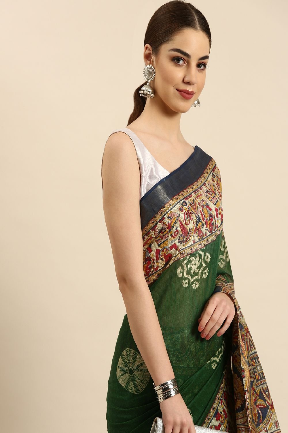 Green Silk Blend Saree