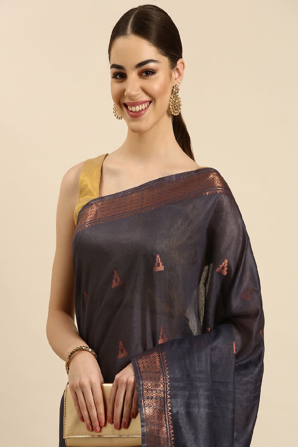 Grey Silk Blend Saree