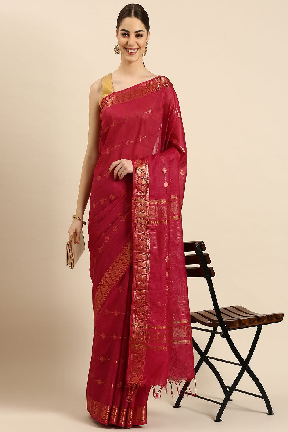 Magenta Silk Blend Saree