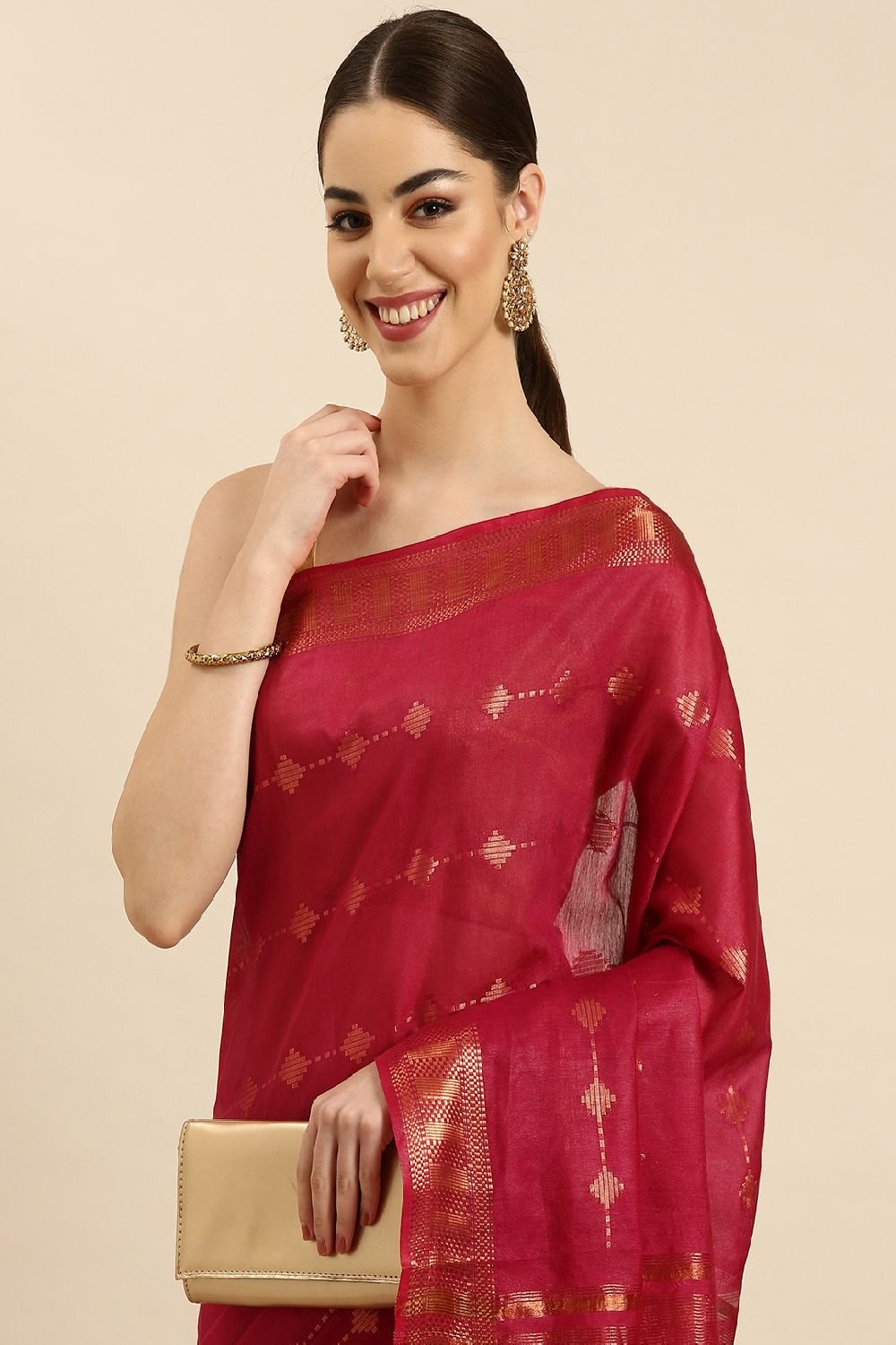 Magenta Silk Blend Saree