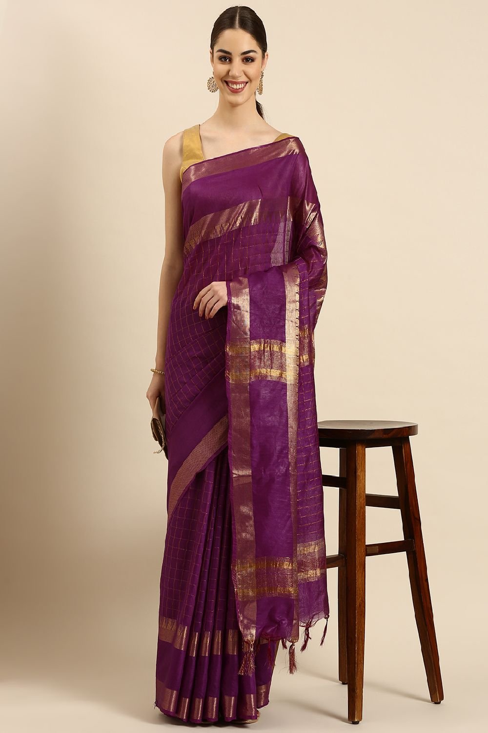 Magenta Silk Blend Saree