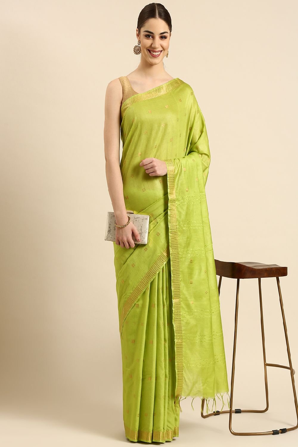 Green Silk Blend Saree