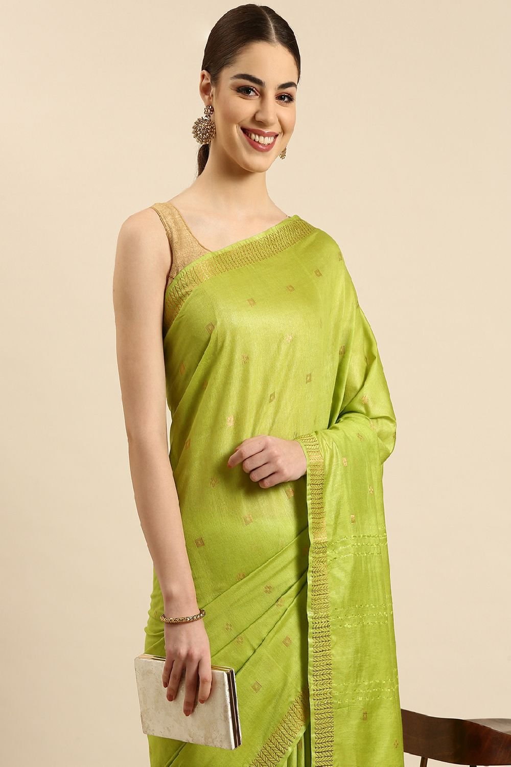 Green Silk Blend Saree