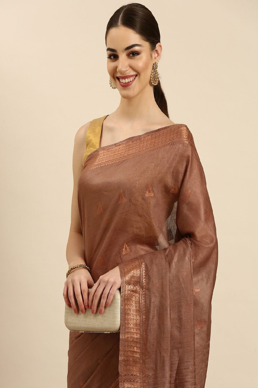 Brown Silk Blend Saree