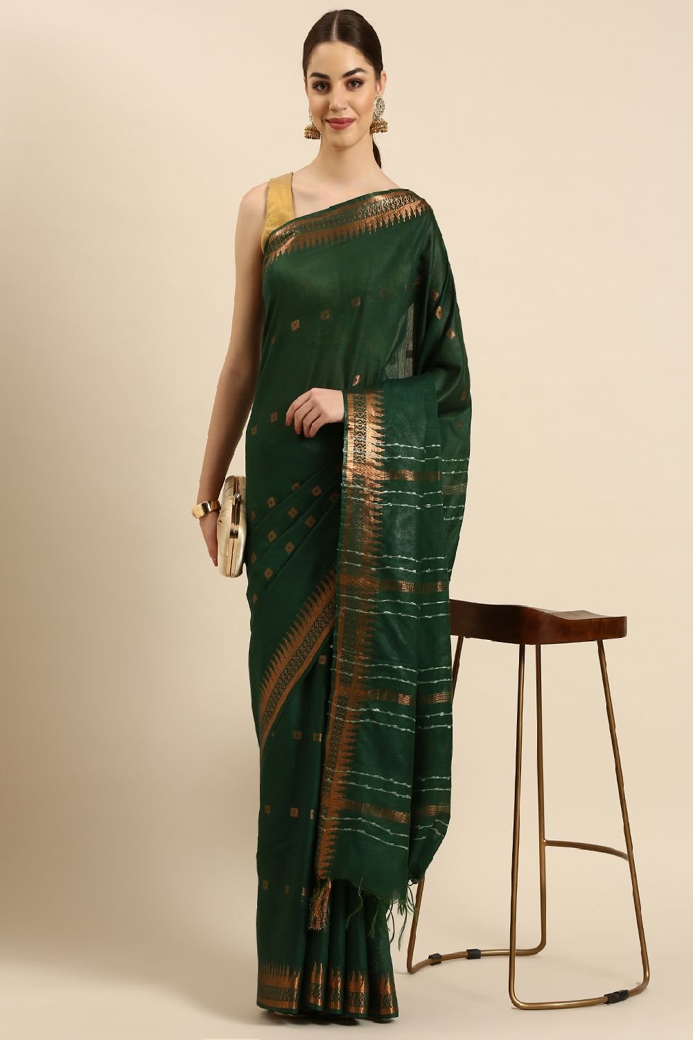 Green Silk Blend Saree