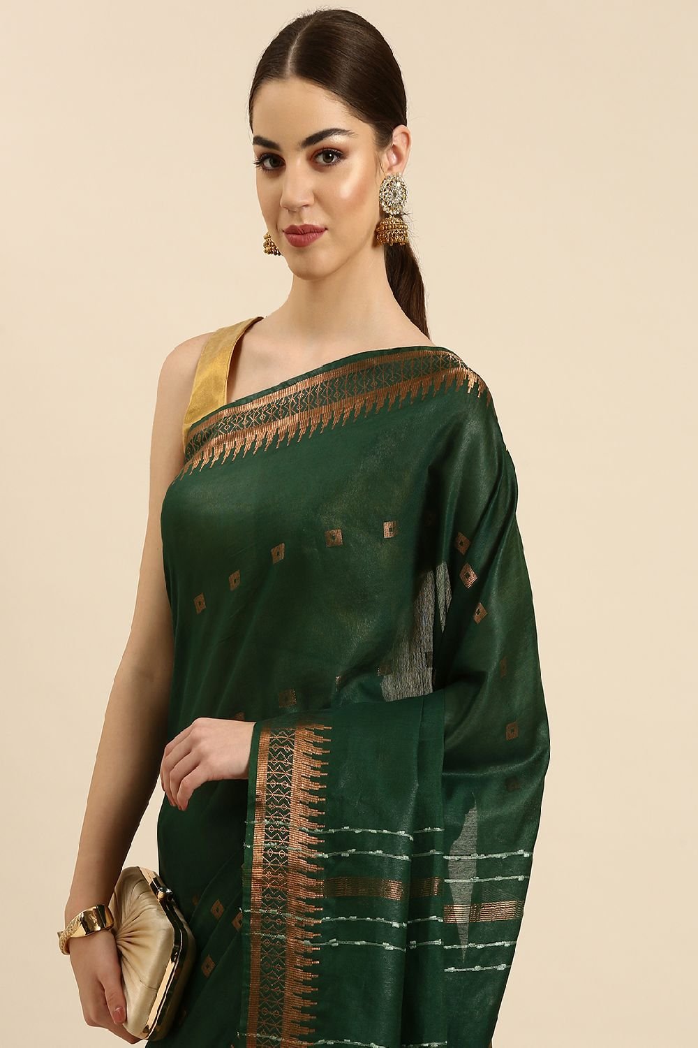 Green Silk Blend Saree