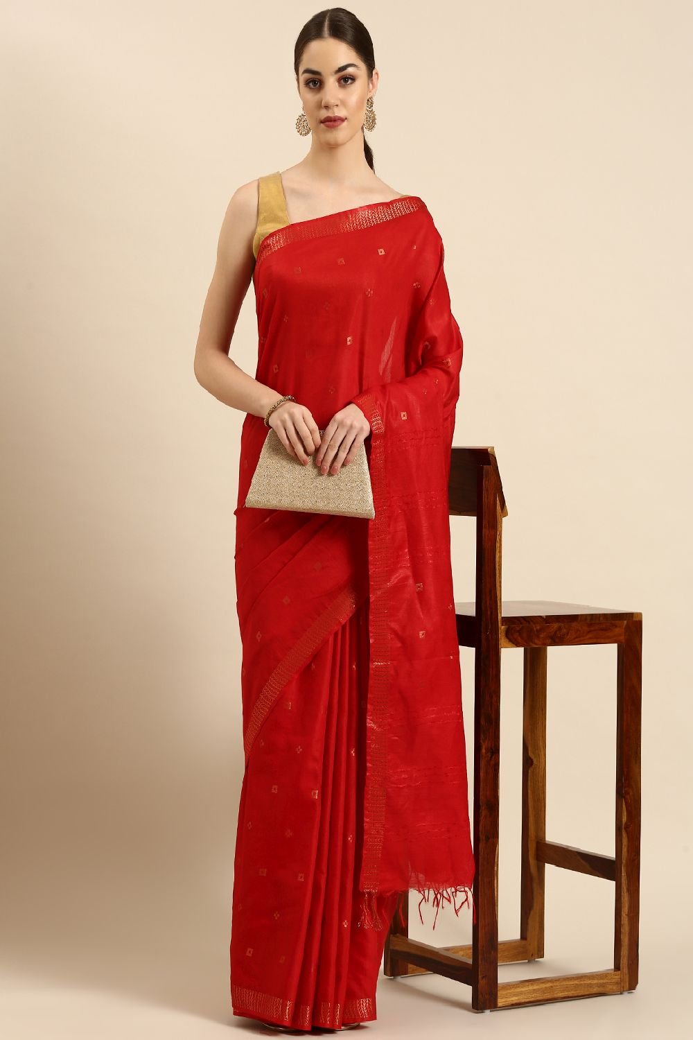 Red Silk Blend Saree