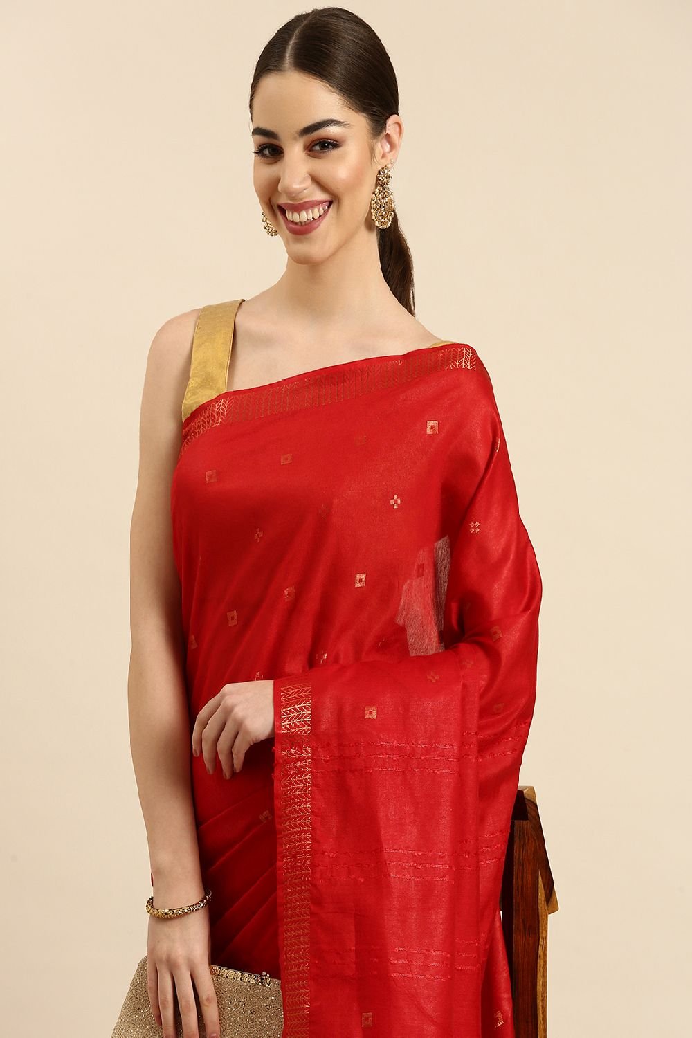 Red Silk Blend Saree