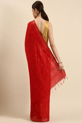 Red Silk Blend Saree