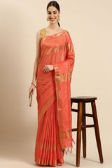 Orange Silk Blend Saree