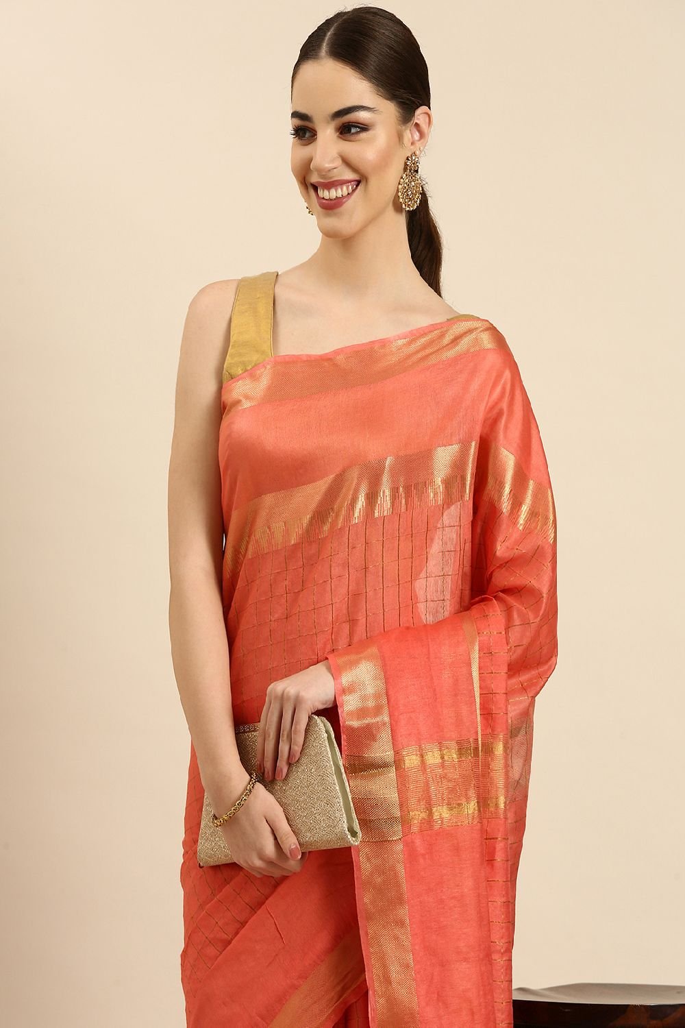 Orange Silk Blend Saree