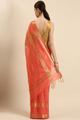 Orange Silk Blend Saree